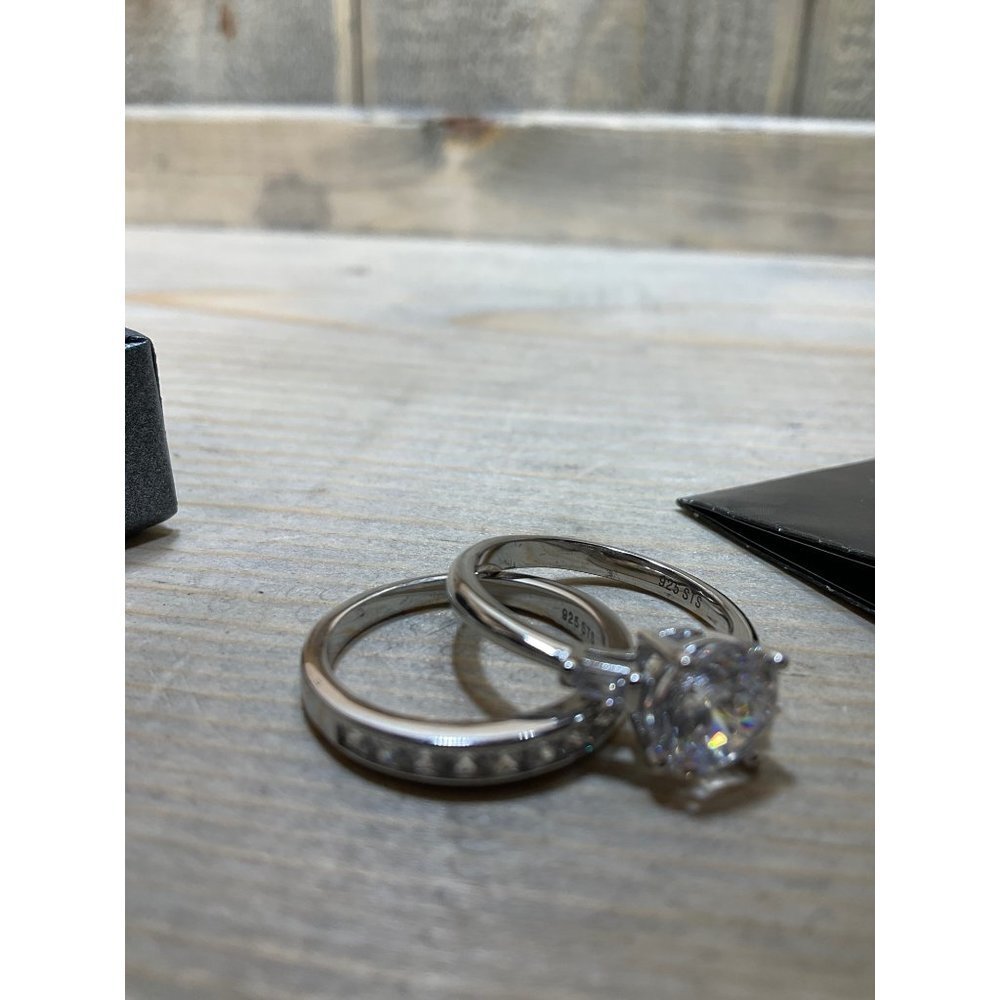 SZ 7 Lustro Stella Sterling Silver Bridal Set Rings 925 Large Stone - Picture 3 of 9